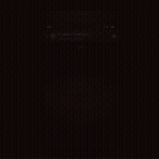Field Voice, la inteligencia artificial del software de PRL de Prodity, convierte una nota de voz de WhatsApp en una observación de seguridad con tipo, área, riesgo y acción