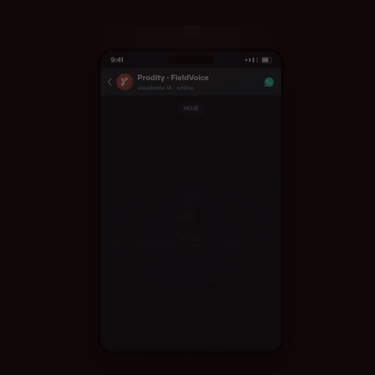 Field Voice, a inteligência artificial do software de SST da Prodity, converte uma nota de voz do WhatsApp numa observação de segurança com tipo, área, risco e ação