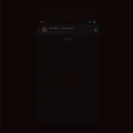 Field Voice, die künstliche Intelligenz der Arbeitsschutz-Software Prodity, wandelt eine WhatsApp-Sprachnotiz in eine Sicherheitsbeobachtung mit Typ, Bereich, Risiko und Maßnahme um