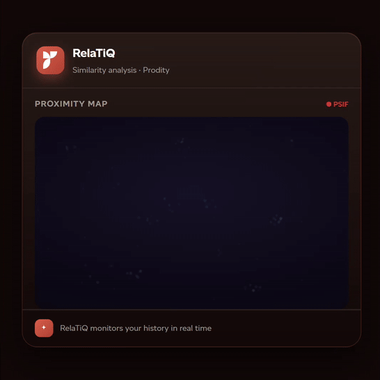RelaTiQ, the artificial intelligence agent in Prodity's EHSQ and occupational health and safety software, detecting similar past incidents with similarity scores and PSIF flags